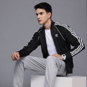 Stand Collar Striped Sporty Jacket